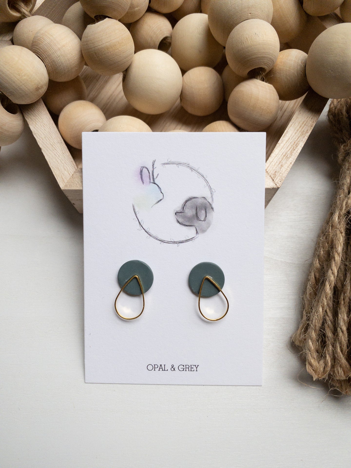 Teardrop Stud Dark Sage